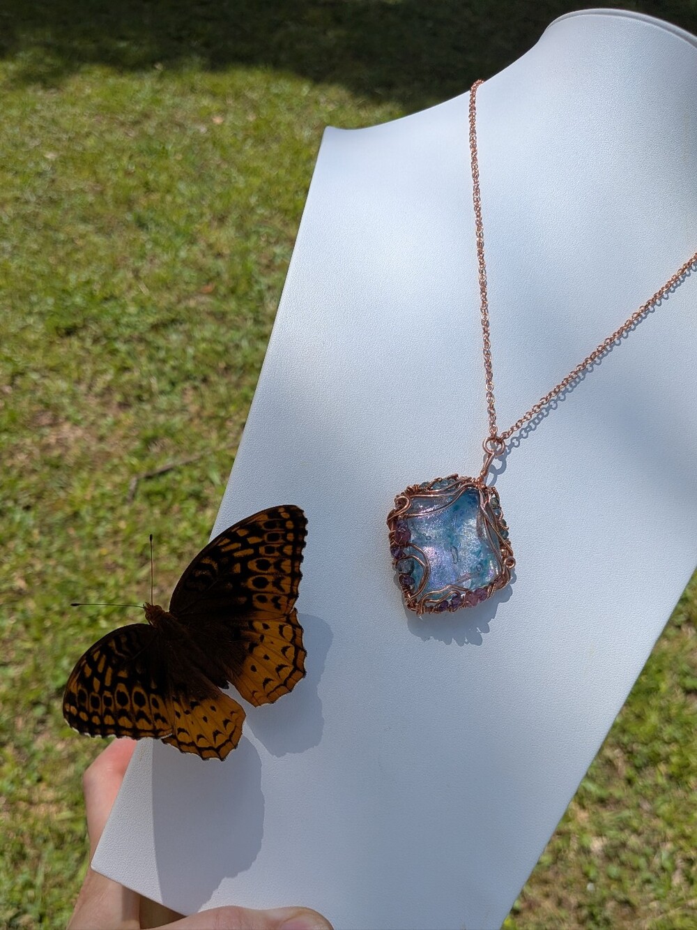Mermaid Goddess Pendant Artisan Crafted Copper Wire Wrap Design On Copper Chain - Picture 15 of 16